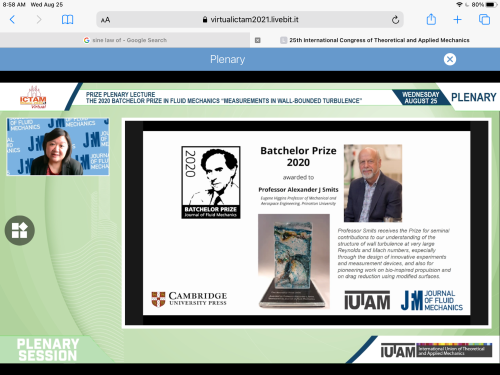 Slide from plenary session showing the 2020 Batchelor Prize awarded along with an image of winner Lex Smits.