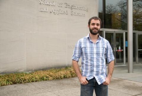 Michael Hepler in front of School of Engineering and Applied Science building