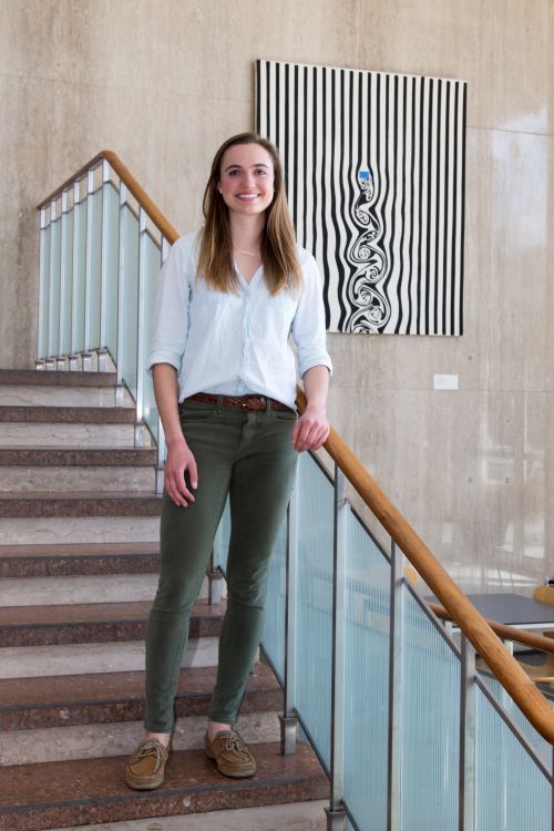 Mattie Baron standing on stairwell.