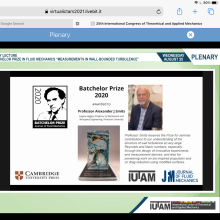 Slide from plenary session showing the 2020 Batchelor Prize awarded along with an image of winner Lex Smits.